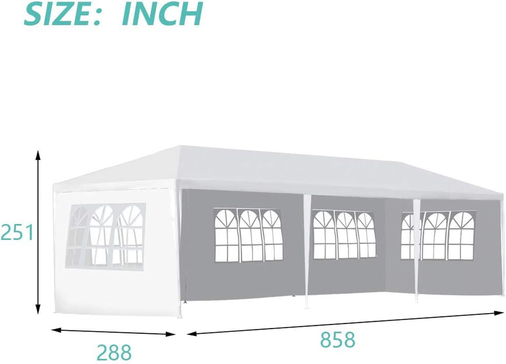 Gazebo Tent 10'X30' Canopy Tent Outdoor Gazebo Canopy Wedding Party Tent Heavy Duty Gazebo Pavilion, White (10X30Ft 5 Removable Sidewalls)