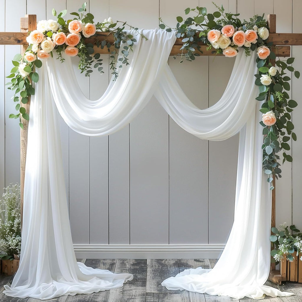 Wedding Arch Draping Fabric,1 Panel 18FT White Drapes Chiffon Fabric Drapery Decorations for Ceremony Reception Party Ceiling Backdrop